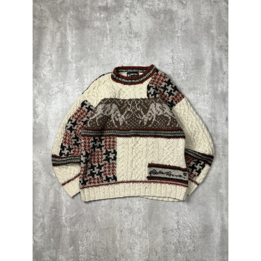 Vintage 90s Eddie Bauer Ebtek Deer Graphic Cable Knit Sweater Size Small