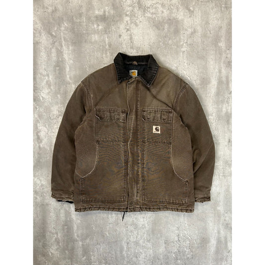 Vintage Carhartt Insulated Canvas Workwear Arctic Jacket Size Large Brown