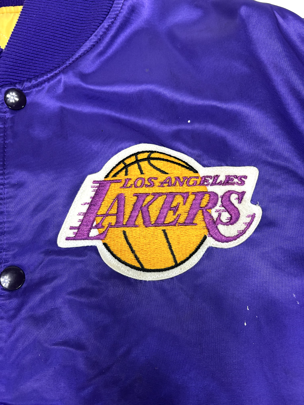 Vintage 80s Los Angeles Lakers Embroidered Satin Starter Bomber Jacket Sz Large