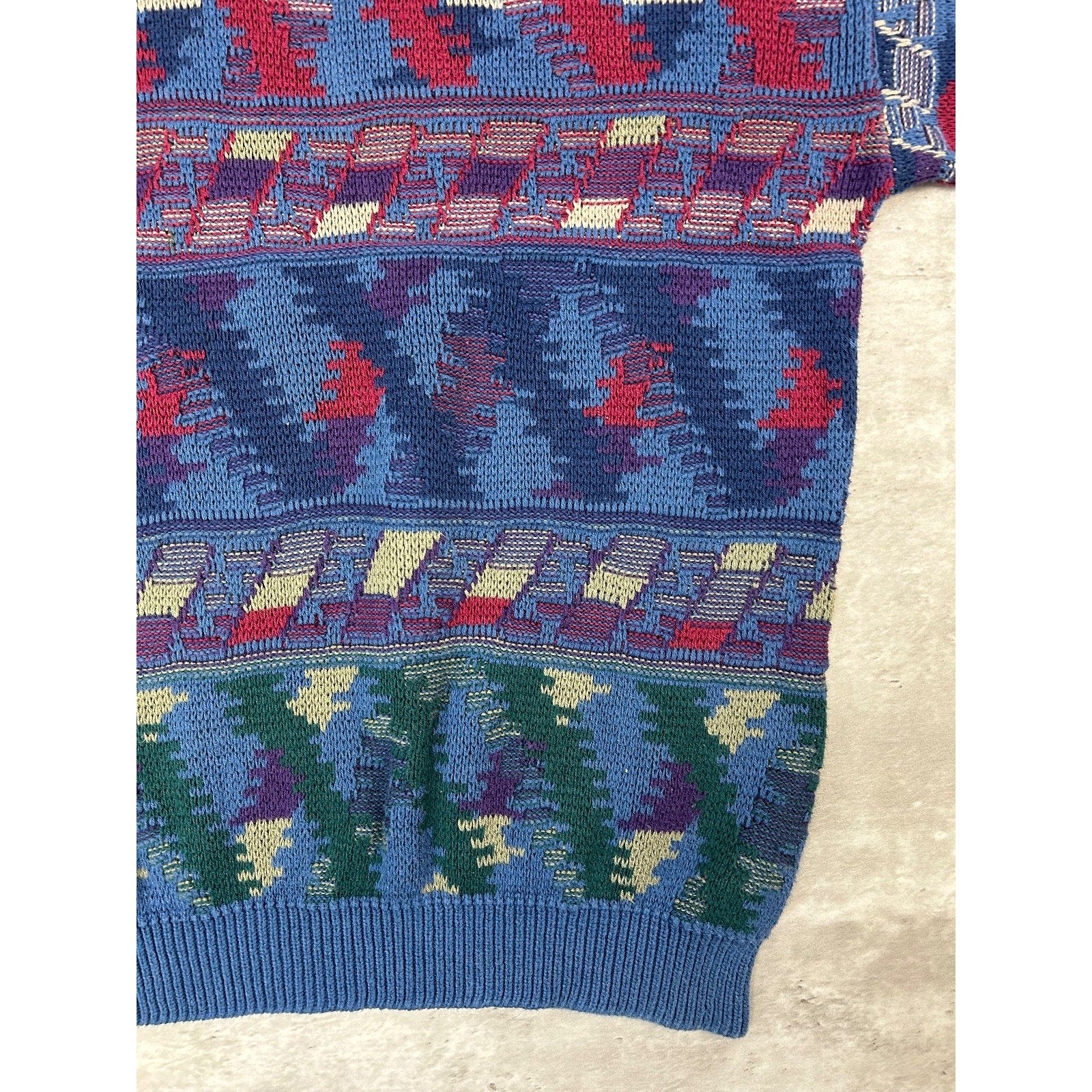 Vintage 90s Abstract Geometric Striped Pullover Knit Sweater Size XL