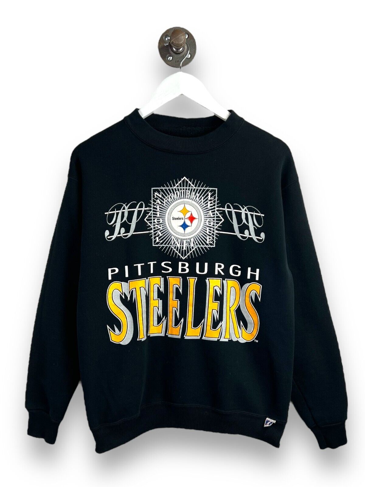 Vintage 90s Pittsburgh Steelers NFL Graphic Logo Spellout Sweatshirt Size M