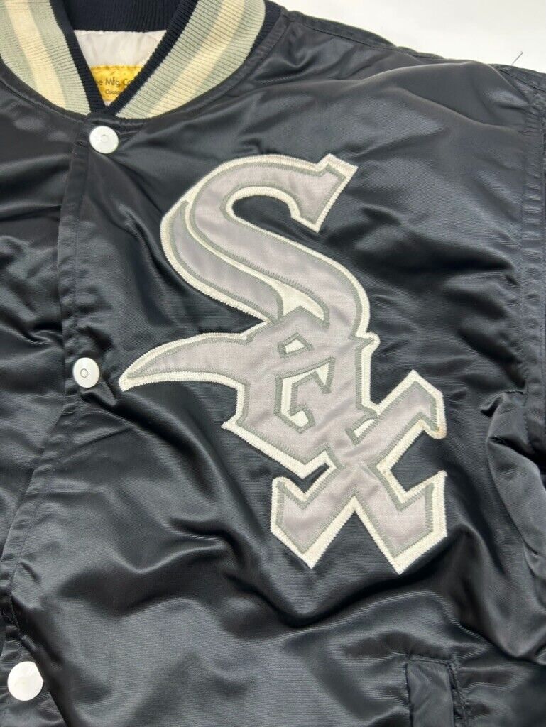 Vintage 80s Chicago White Sox MLB Embroidered Satin Bomber Jacket Size Medium