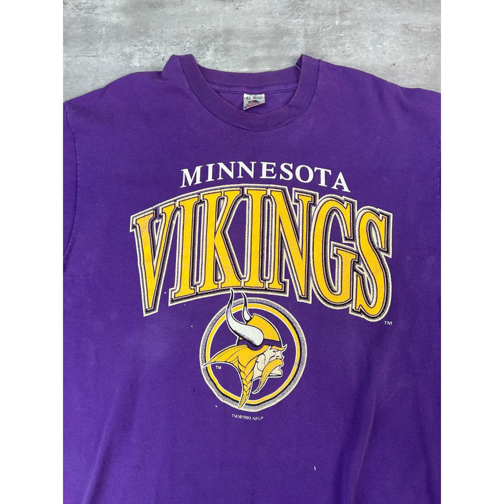 Vintage 1993 Minnesota Vikings NFL Spellout Graphic Button Up Shirt Size XL