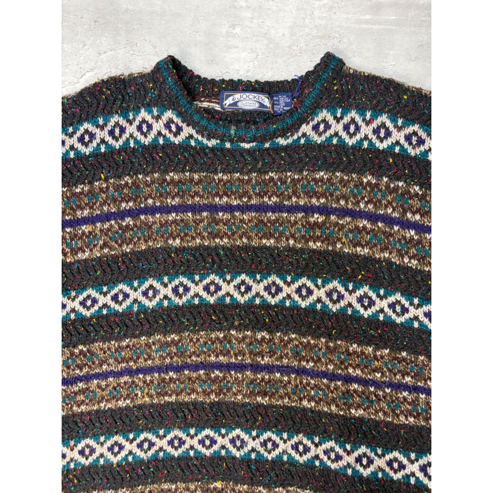 Vintage 80s/90s Jockey Abstract Striped Pullover Knit Sweater Size Medium