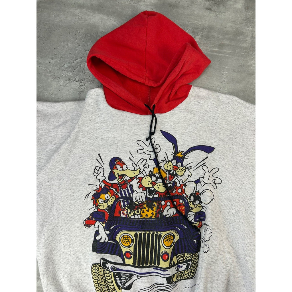 Vintage 1993 Cartoon Character Two Tone Pullover Hooded Sweatshirt Size Large