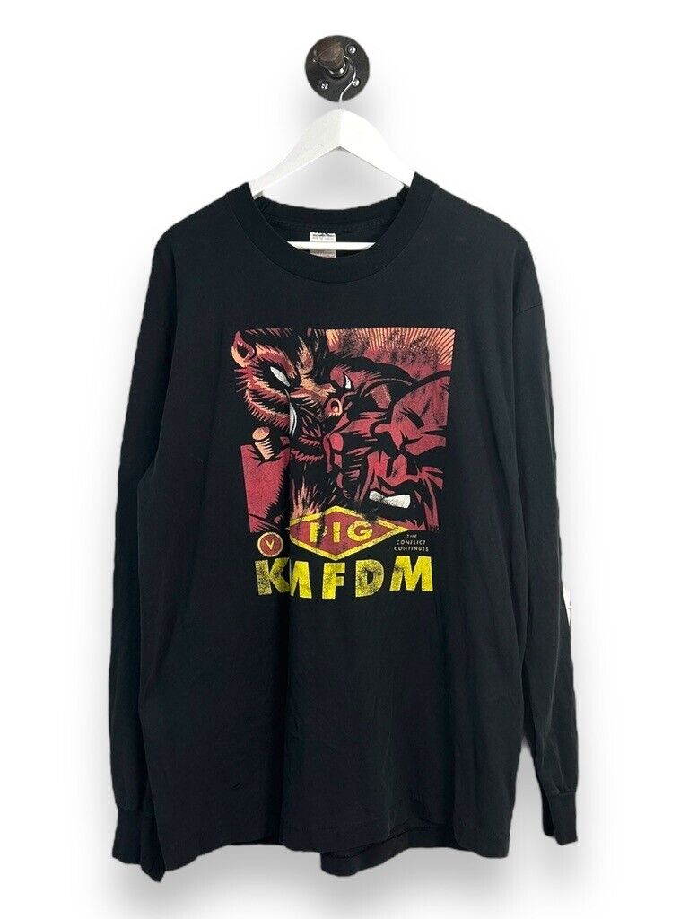 Vintage 90s KMFDM Pig Graphic Music Band Longsleeve T-Shirt Size XL