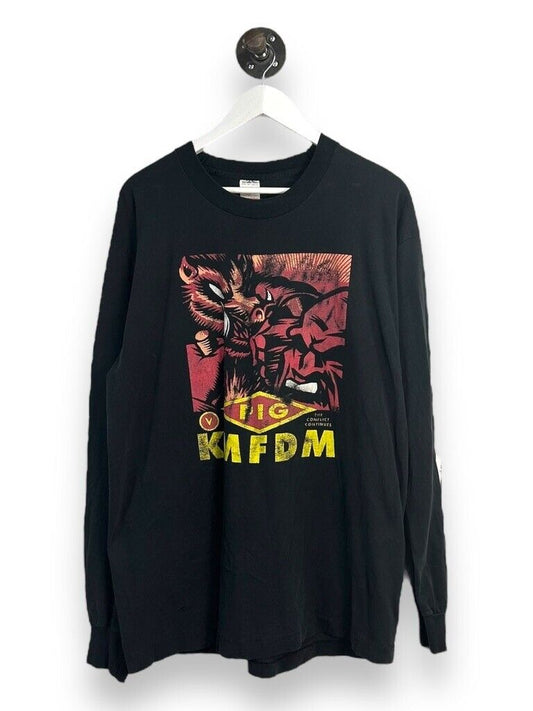 Vintage 90s KMFDM Pig Graphic Music Band Longsleeve T-Shirt Size XL