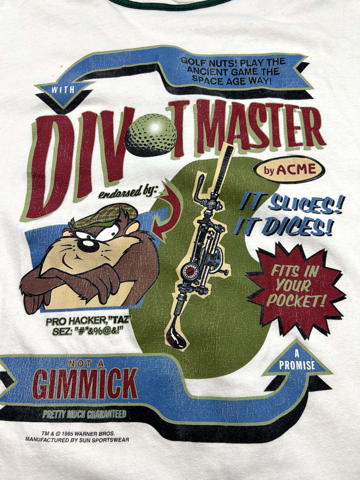 Vintage 1995 Looney Tunes Taz Divot Master Golf Baseball Jersey Size Large 90s