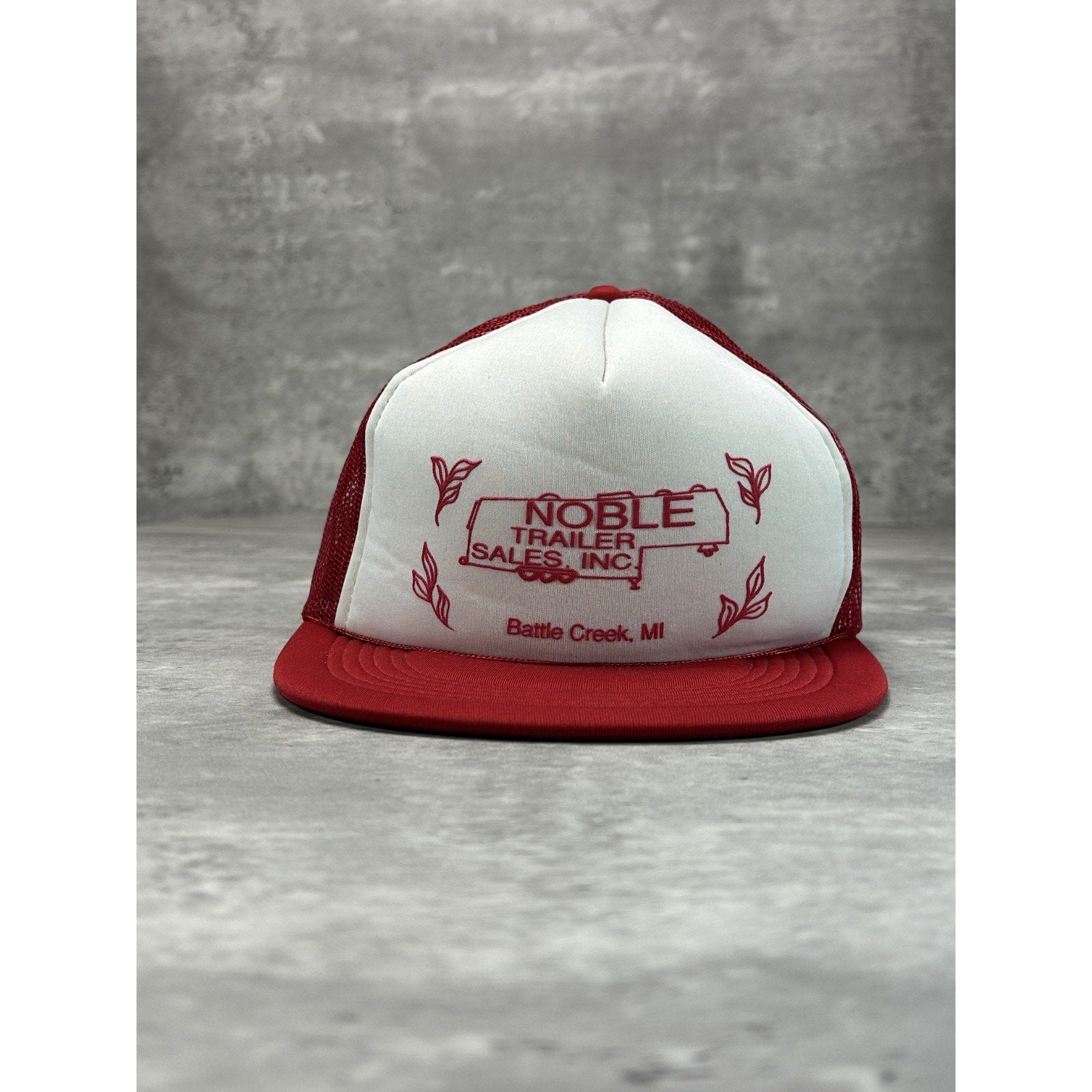 Vintage 80s Noble Trailer Sales Graphic Logo Trucker Snapback Hat OSFA