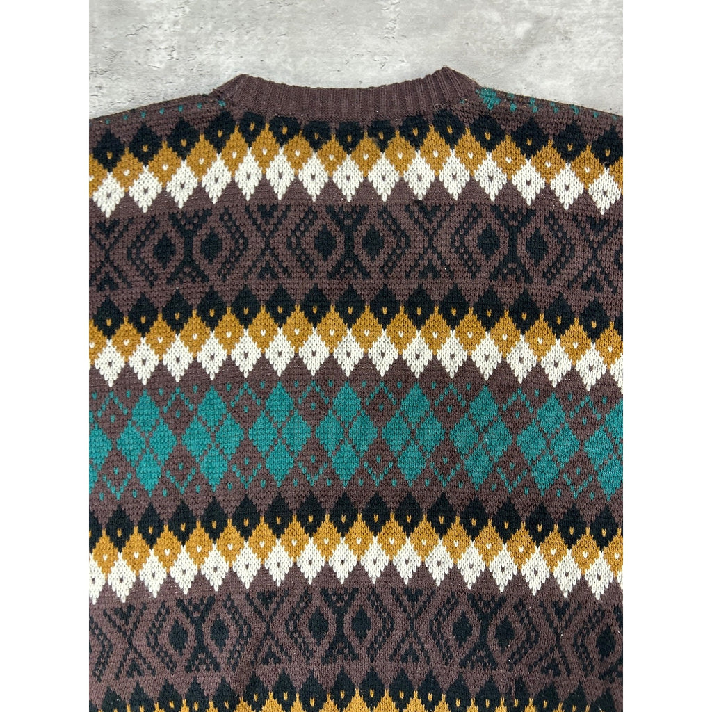 Vintage 90s Jonathan Bryan Diamond Stripe Print Pullover Knit Sweater Sz Medium
