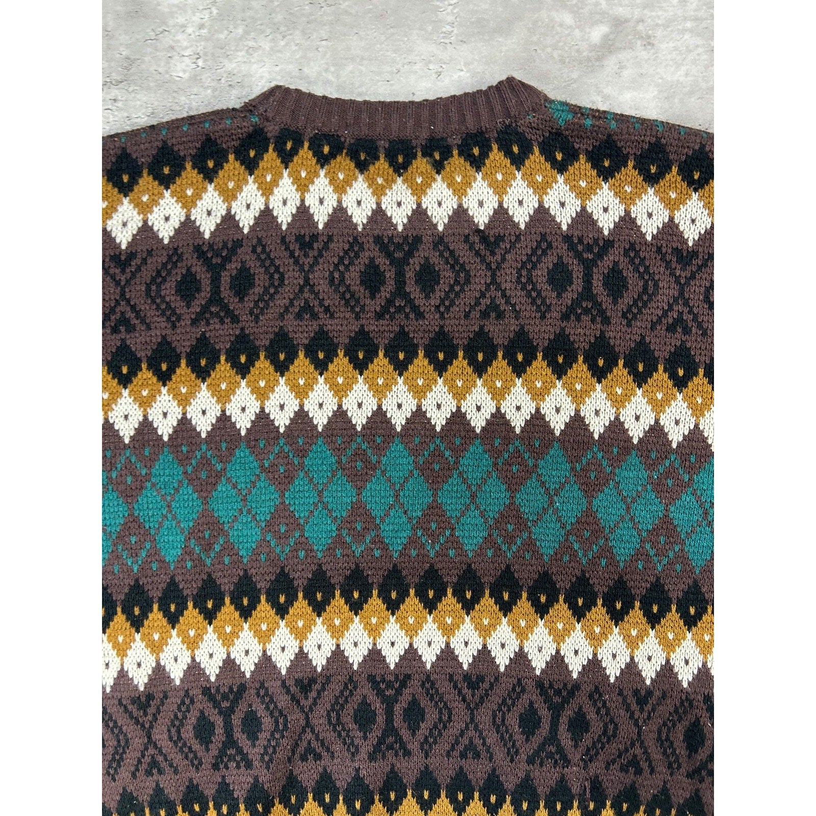 Vintage 90s Jonathan Bryan Diamond Stripe Print Pullover Knit Sweater Sz Medium