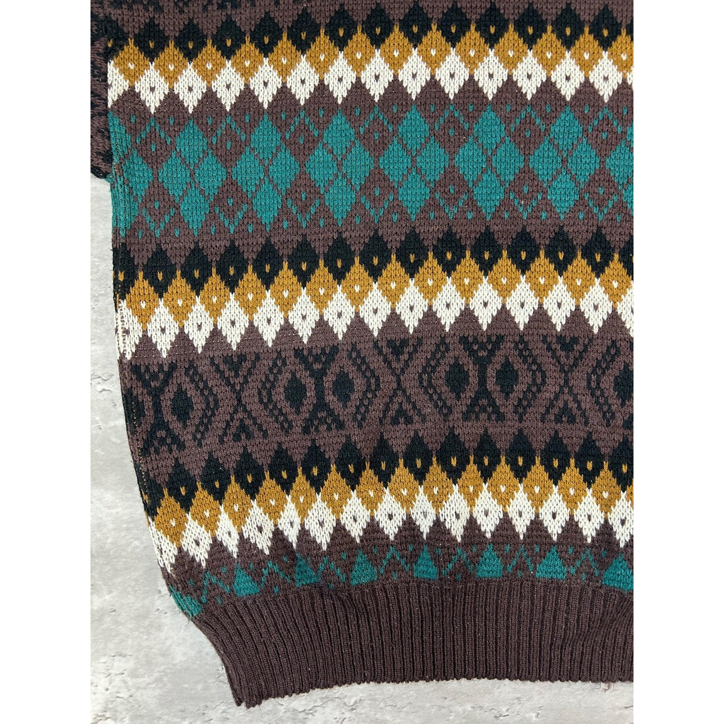 Vintage 90s Jonathan Bryan Diamond Stripe Print Pullover Knit Sweater Sz Medium