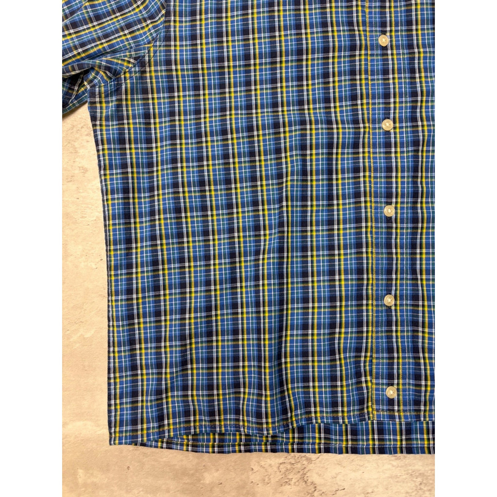 Vintage Chaps Embroidered Crest Plaid Cropped Button Up Shirt Size Large