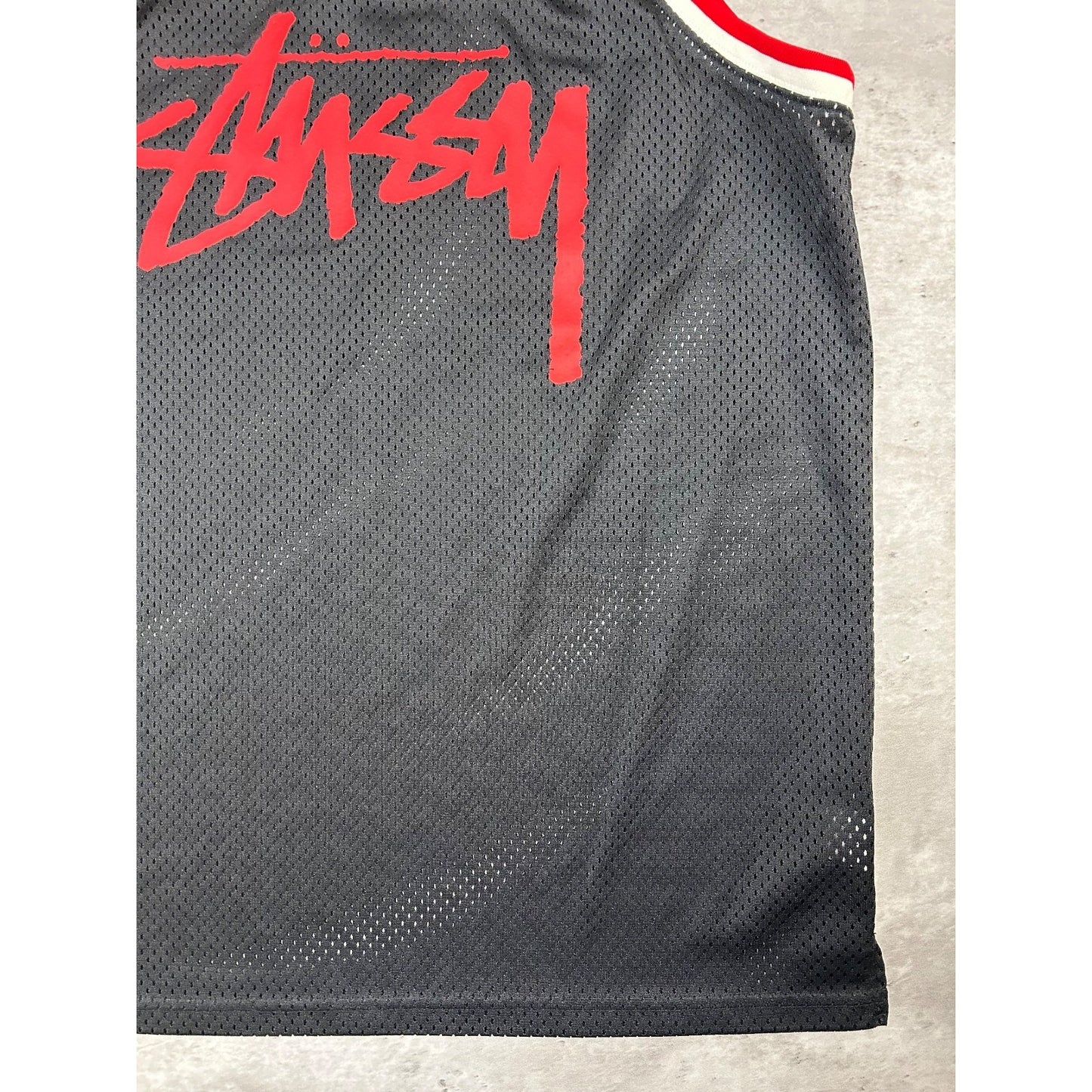 Stussy Classic Spellout Logo Basketball Jersey Size Large Black