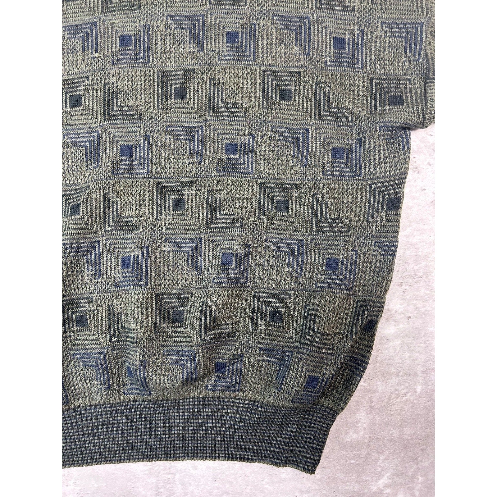 Vintage 90s Idea Lomo Abstract Checkered Print Knit Sweater Size Small