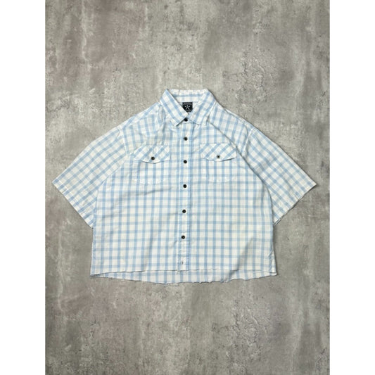 Vintage Y2K Avirex Plaid Short Sleeve Reworked Cropped Button Up Shirt Sz Large