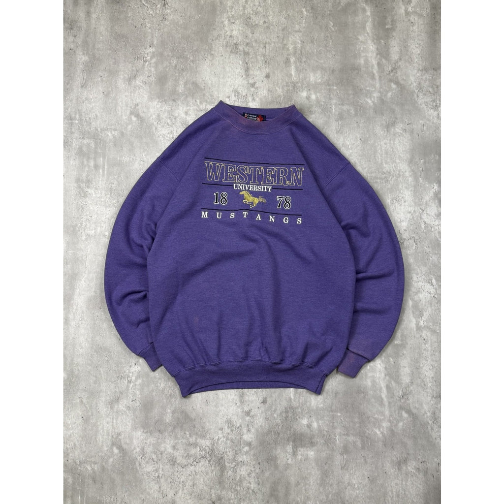 Vintage 90s Western Mustangs NCAA Embroidered Spellout Sweatshirt Size Medium