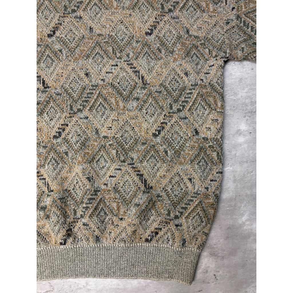 Vintage 90s TSR Diamond Print Collared Pullover Knit Sweater Size XL
