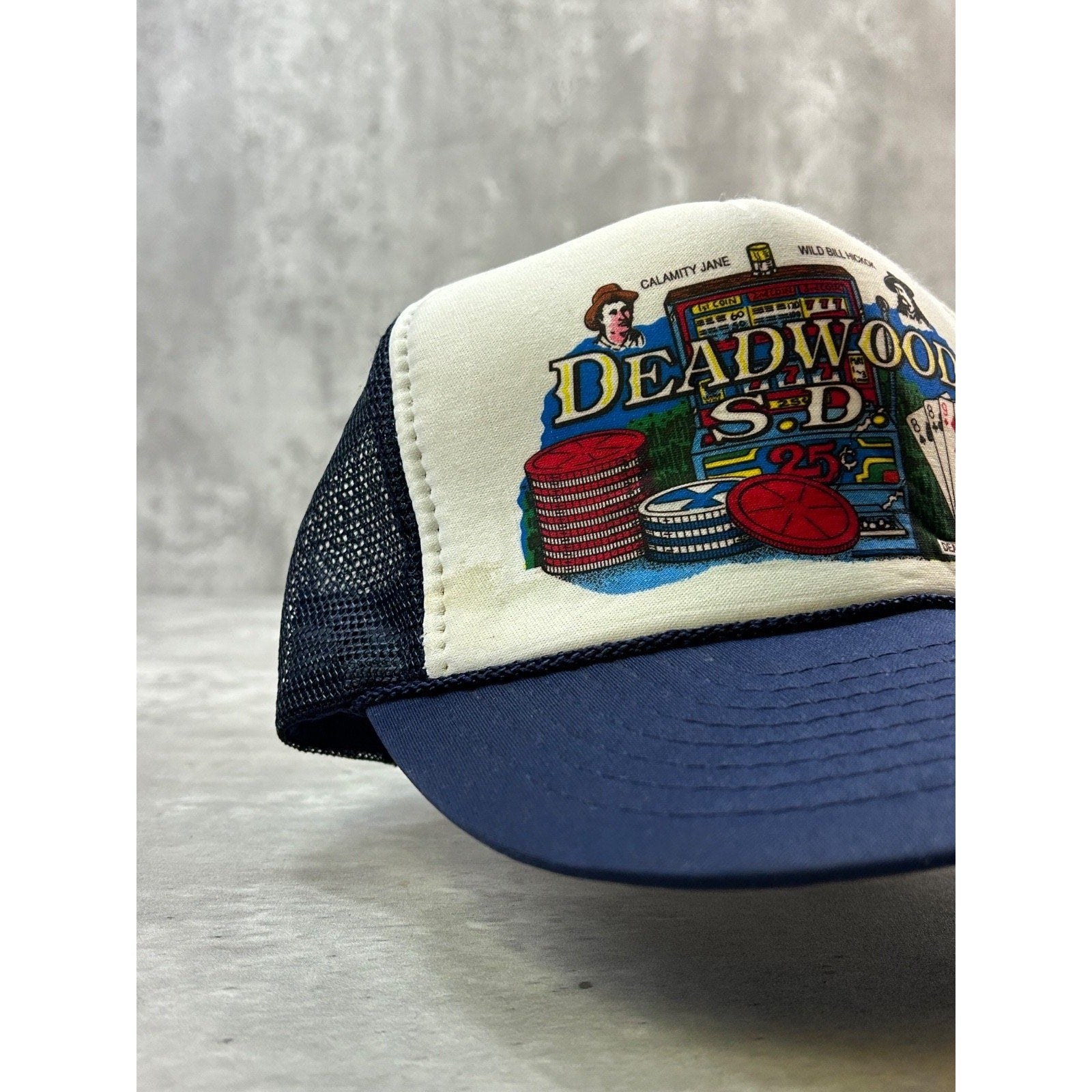 Vintage 80s Deadwood S.D. Casino Destination Graphic Trucker Snapback Hat OSFA
