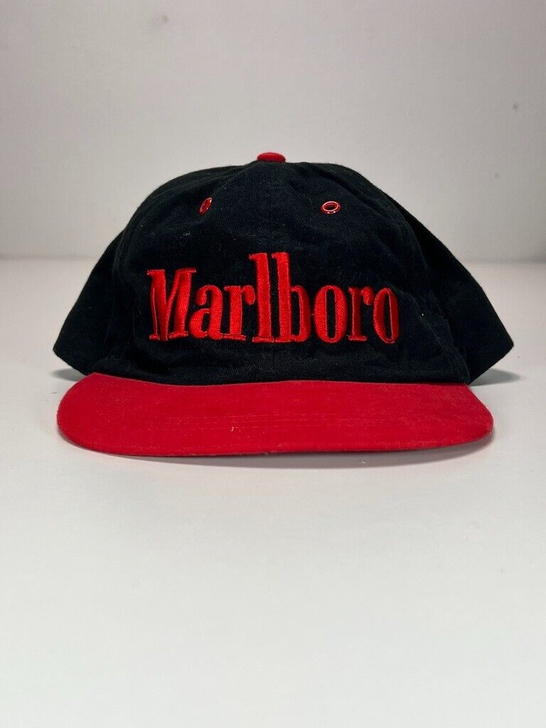 Vintage 90s Marlboro Embroidered Spellout Logo Two Tone Snapback Hat OSFA