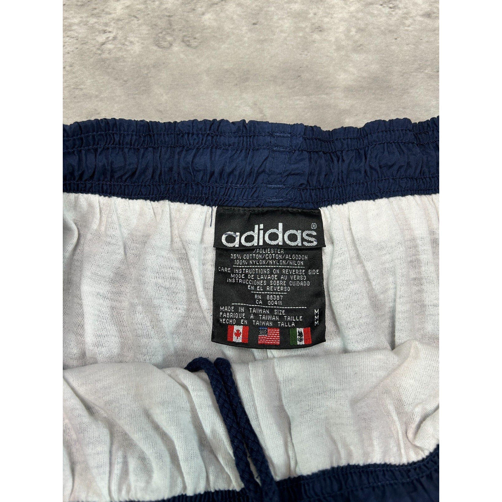 Vintage 90s Adidas Nylon Athletic Track Pants Size Medium Navy Blue