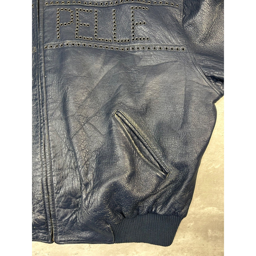 Vintage Pelle Pelle Riveted Full Zip Leather Bomber Jacket Size 2XL