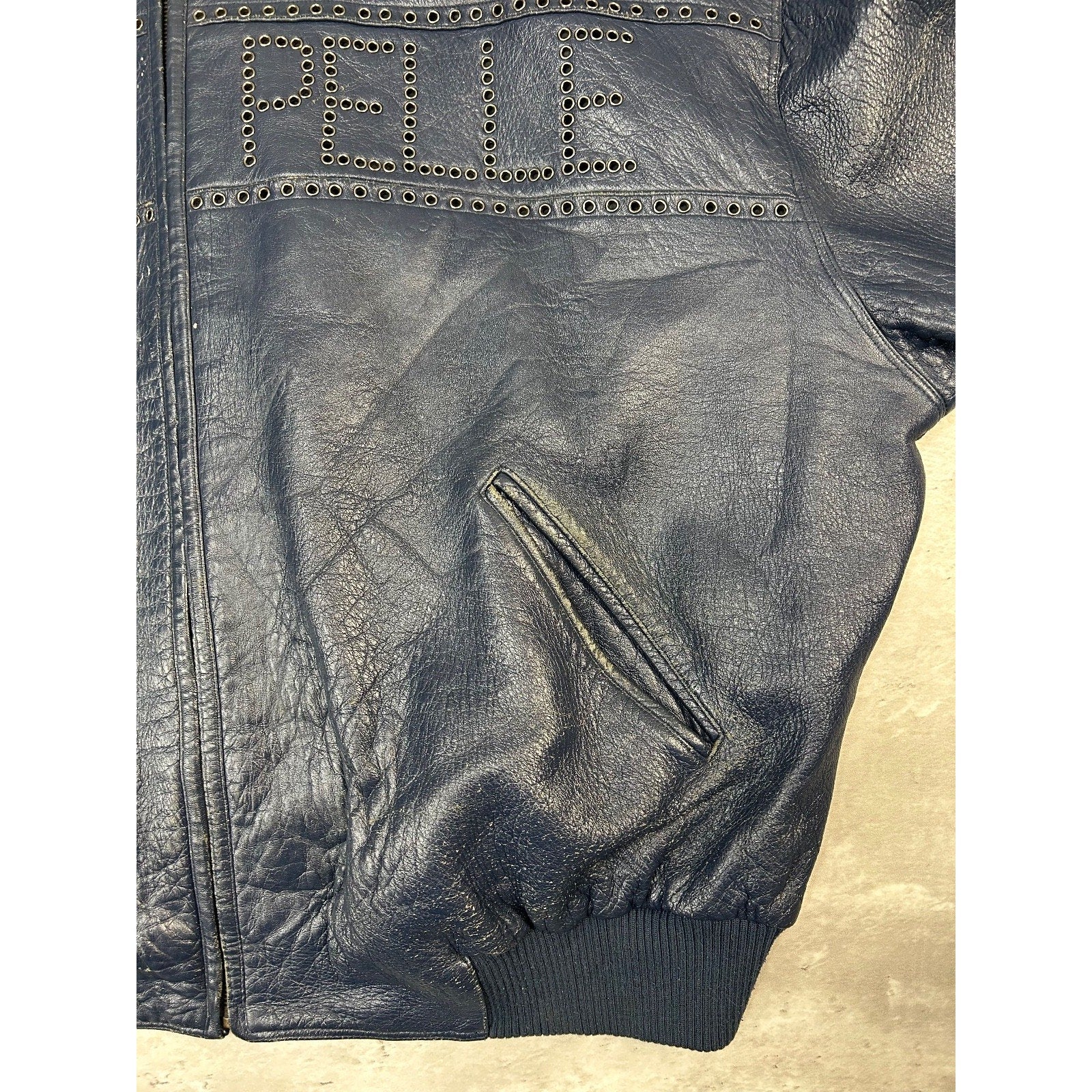 Vintage Pelle Pelle Riveted Full Zip Leather Bomber Jacket Size 2XL