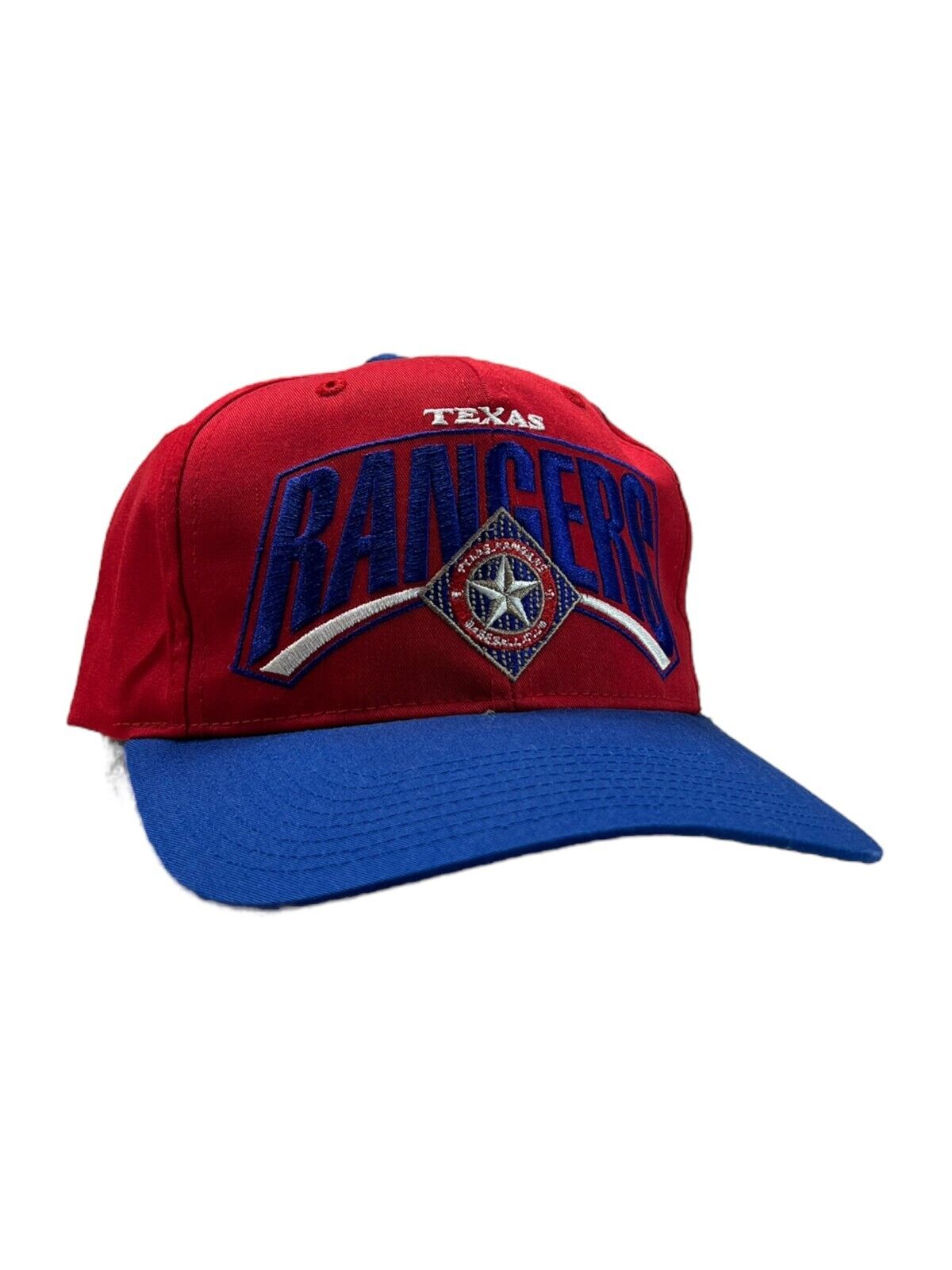 Vintage 90s Texas Rangers MLB Embroidered Spellout Snapback Hat OSFA