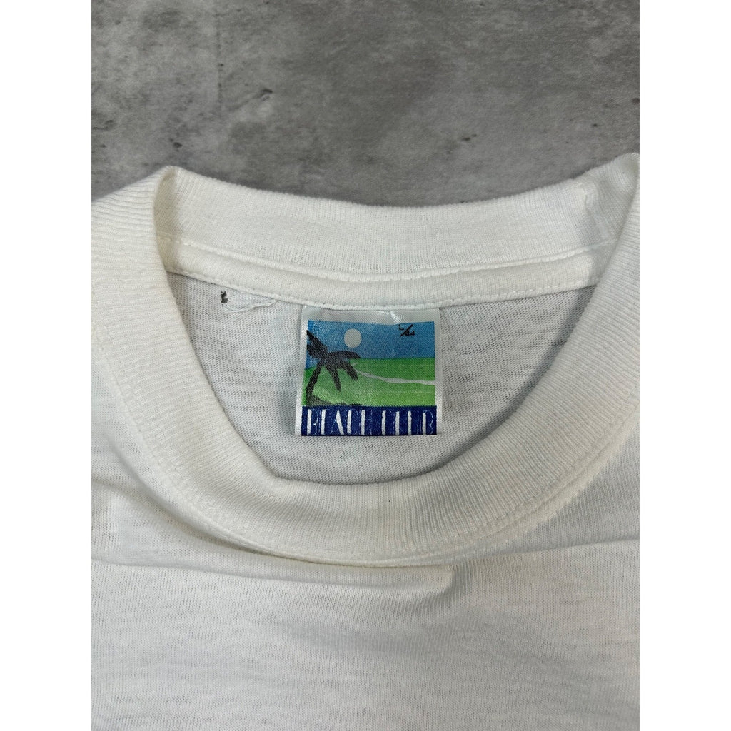 Vintage 90s Aruba Map Spellout Graphic Destination T-Shirt Size Large White