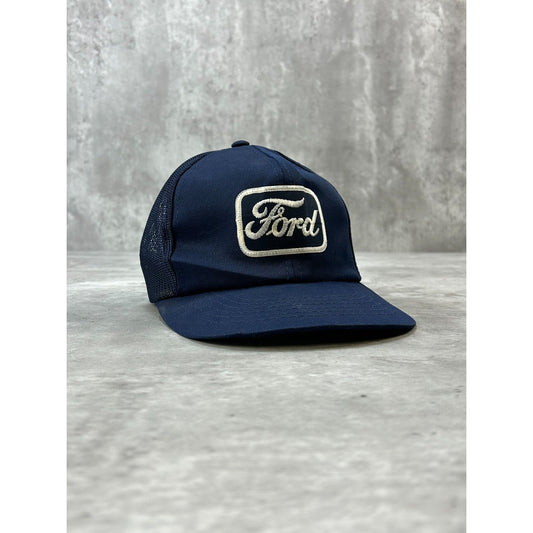 Vintage 80s Ford Embroidered Patch Trucker Snapback Hat Size S/M Blue
