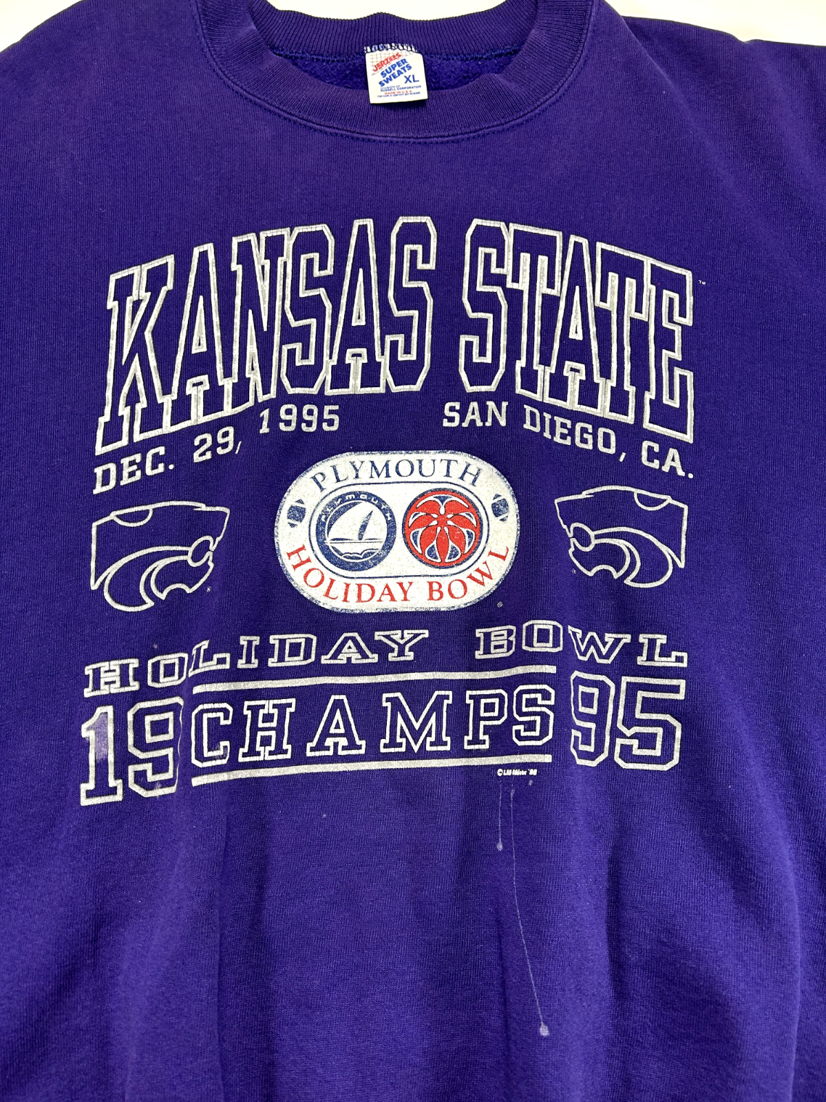 Vintage 1995 Kansas State Wildcats NCAA Holiday Bowl Champs Sweatshirt Size XL