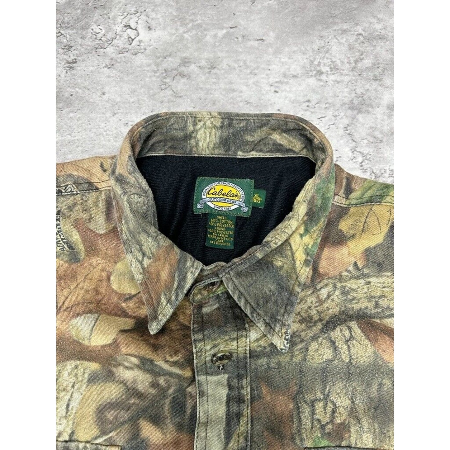 Vintage Cabelas Advantage Timber Camo Lined Hunting Button Up Shirt Size XL