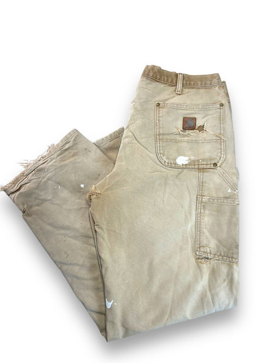 Vintage Distressed Carhartt Canvas Workwear Double Pants Size 35W Beige