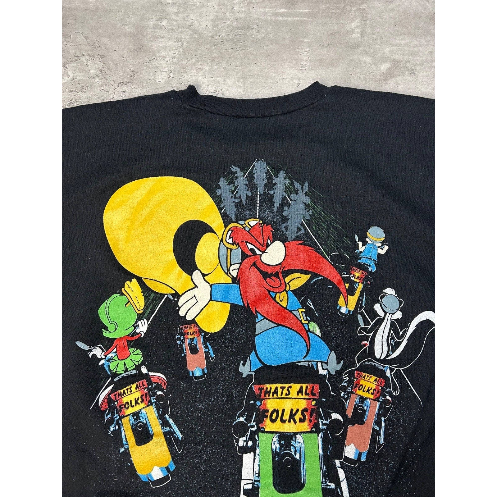 Vintage 1994 Looney Tunes Motorcycle Cartoon Character Graphic Sweatshirt Sz XL
