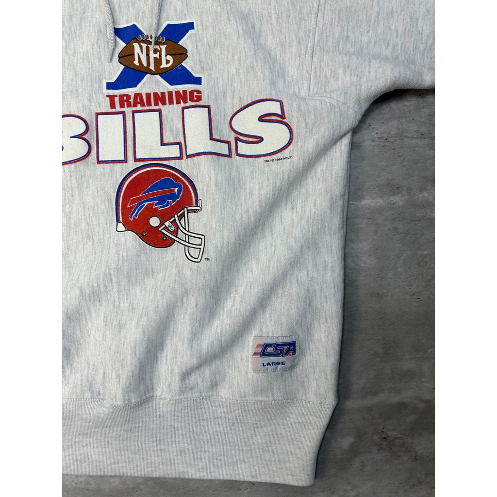 Vintage 1994 Buffalo Bills NFL Training Spellout Hooded Sweatshirt Size Large