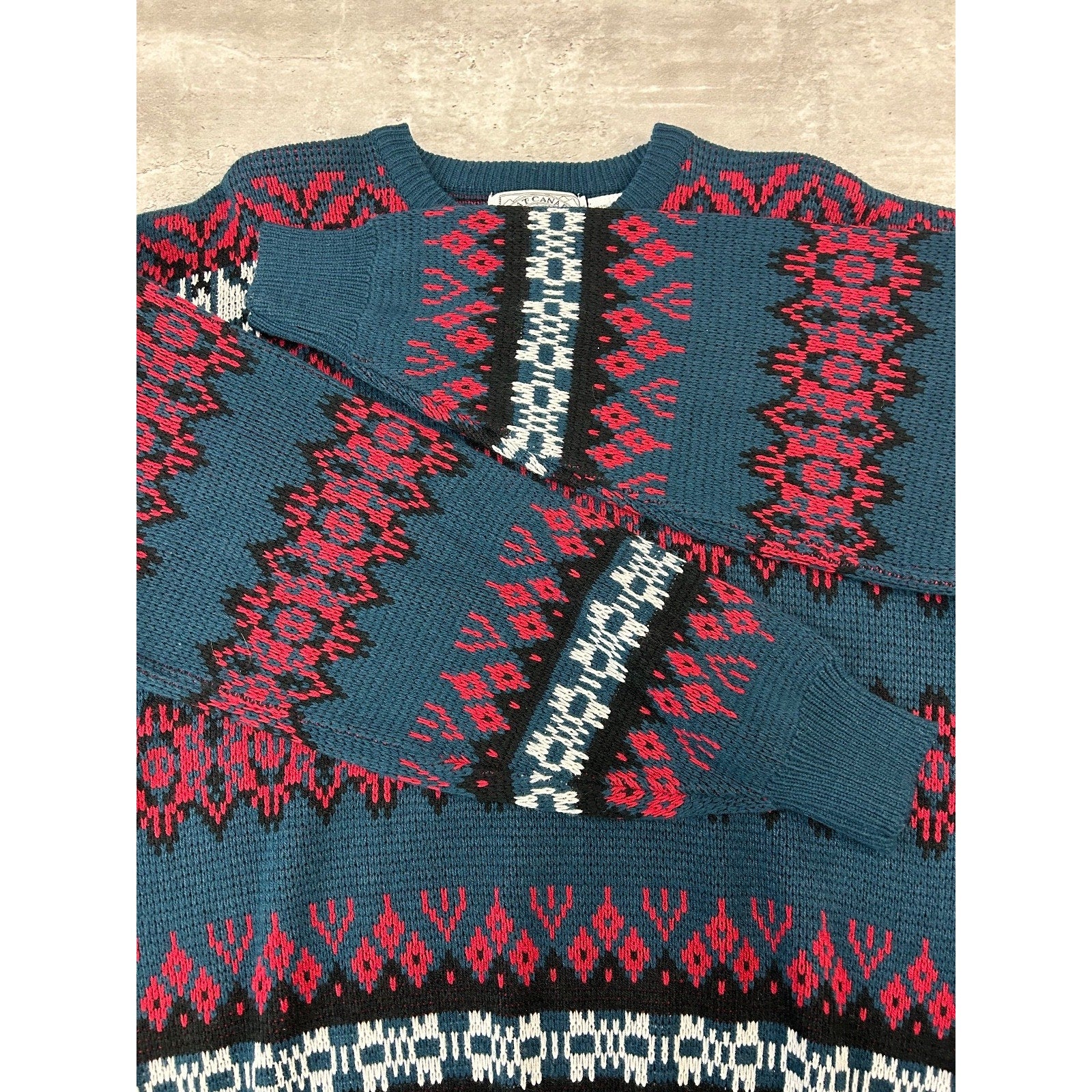 Vintage 90s Geometric Striped Print Pullover Knit Sweater Size Large