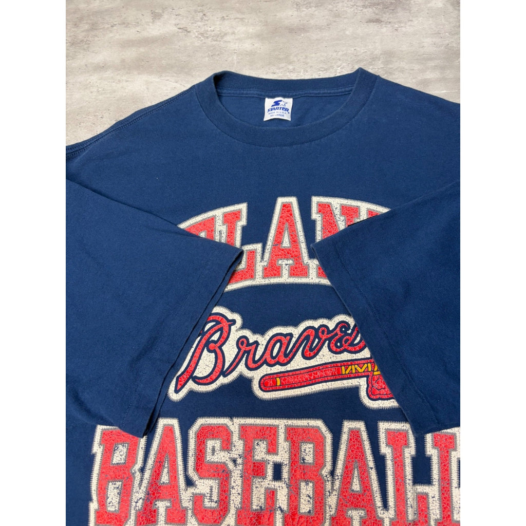 Vintage 1996 Atlanta Braves MLB Starter Spellout Baseball T-Shirt Size 2XL