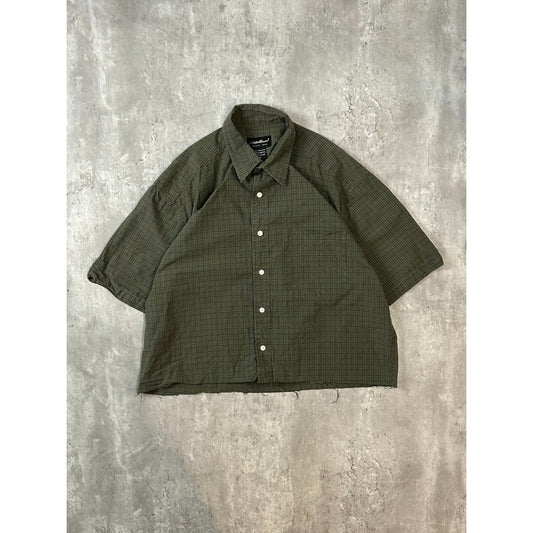 Vintage Eddie Bauer Plaid Print Short Sleeve Reworked Cropped Button Up Medium