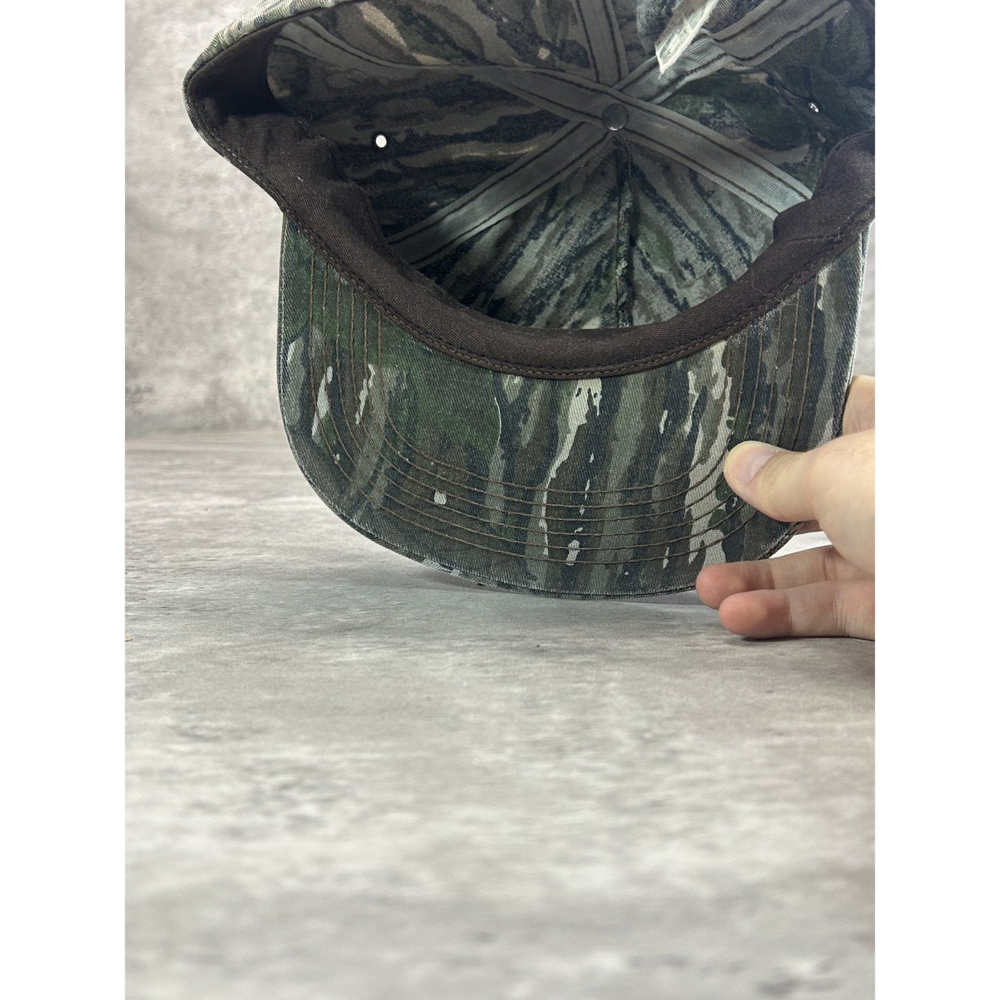 Vintage 80s Drummond American Embroidered Tree Camo Hunting Snapback Hat OSFA