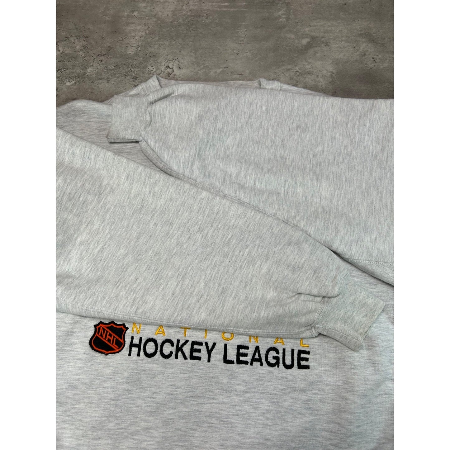 Vintage 90s Boston Bruins NHL Embroidered Spellout Hockey Sweatshirt Size XL