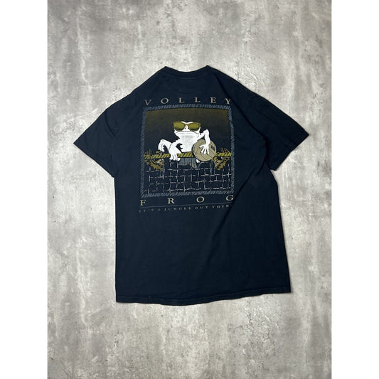 Vintage 90s Lifeforms Volley Frog Cartoon Graphic T-Shirt Size Large Black