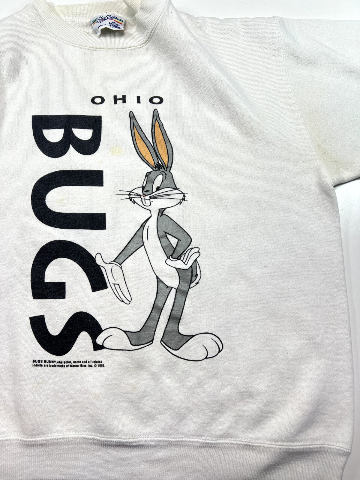 Vintage 1992 Looney Tunes Bugs Bunny Ohio Graphic Sweatshirt Size Medium White