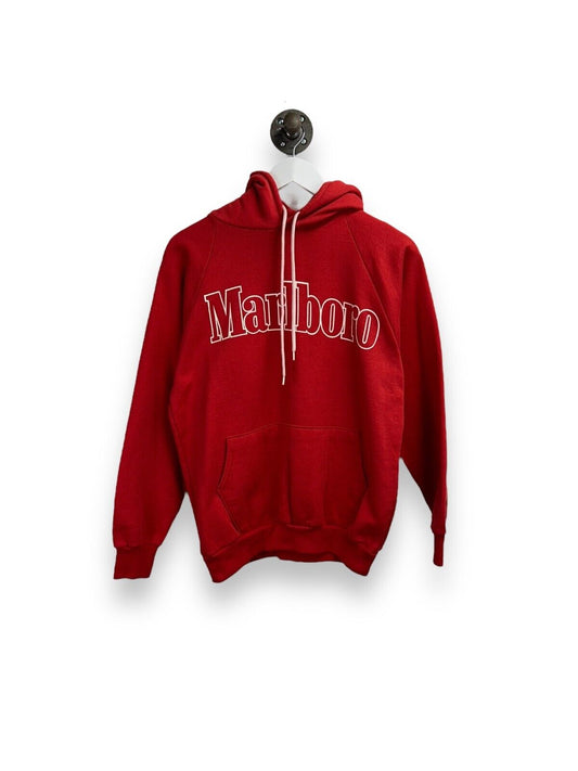 Vintage 80s Marlboro Graphic Spellout Hooded Sweatshirt Size Medium Red