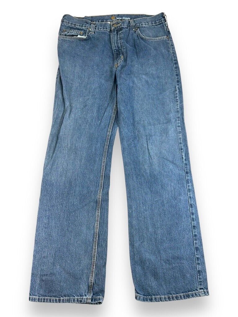 Carhartt Loose Fit Straight Leg Medium Wash Denim Work Wear Pants Size 34W Blue