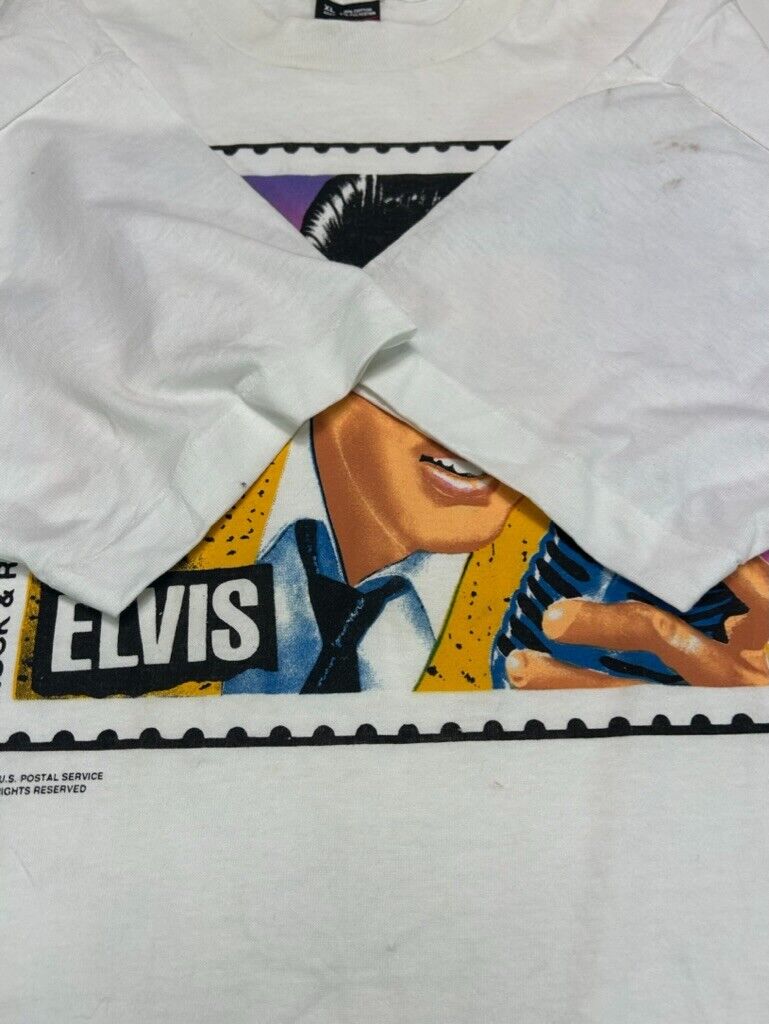 Vintage 1992 Elvis Rock & Roll Stamp Big Graphic Music T-Shirt Size XL