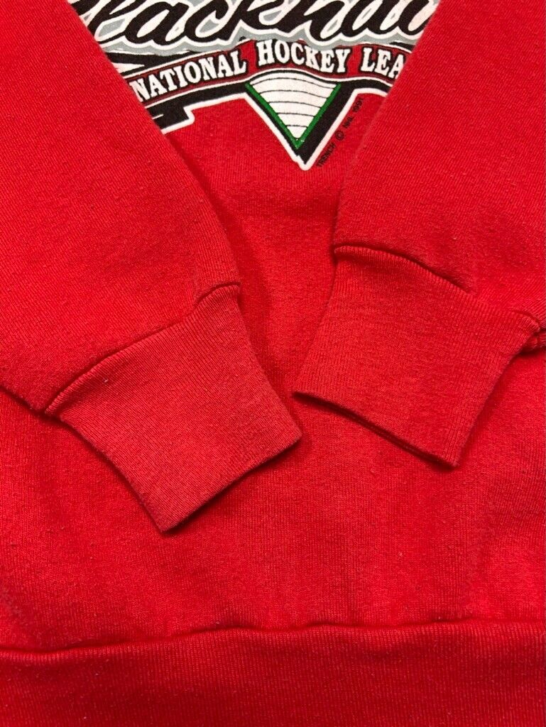 Vintage1991 Chicago Blackhawks NHL Spellout Crest Hockey Sweatshirt Size Large