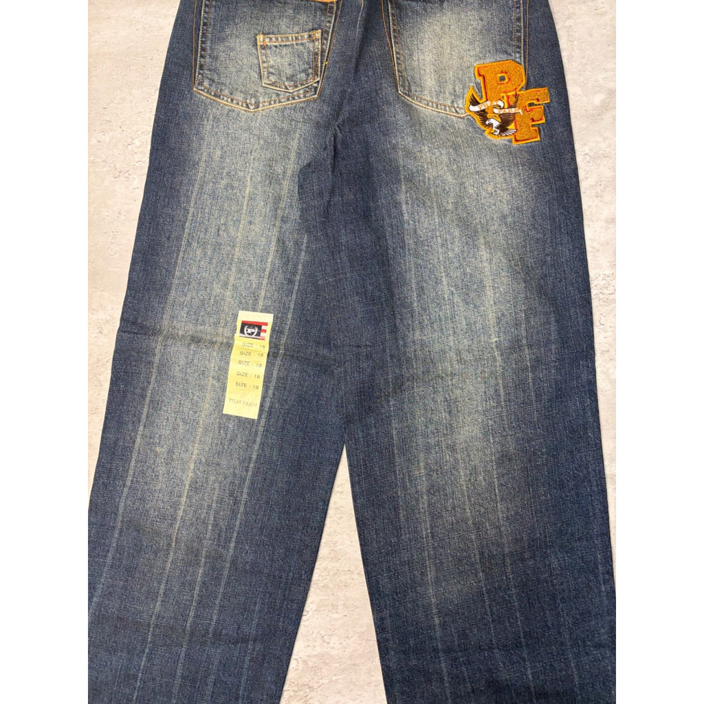 Vintage Womens Y2K Phat Farm Embroidered Script Dark Wash Denim Pants
