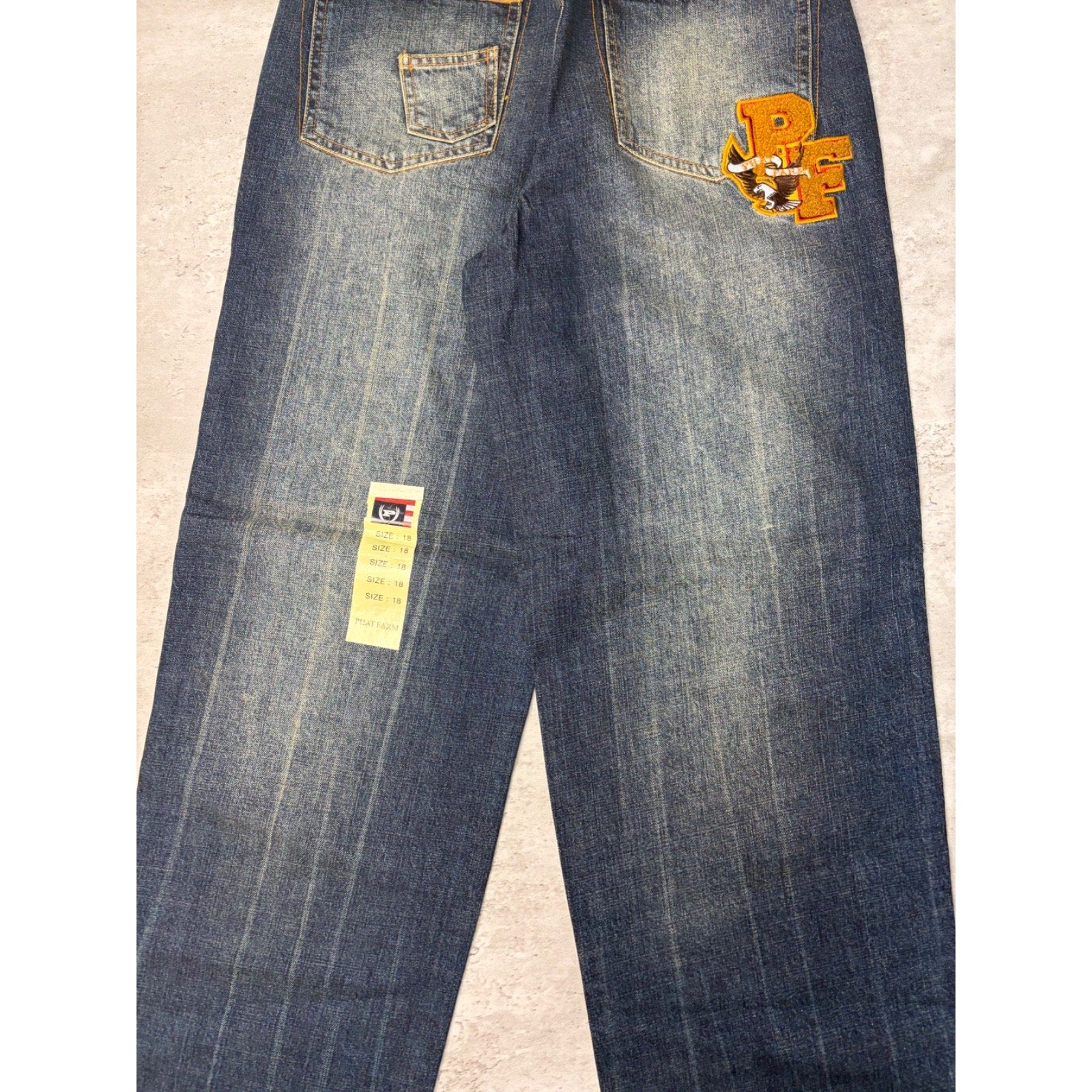 Vintage Womens Y2K Phat Farm Embroidered Script Dark Wash Denim Pants