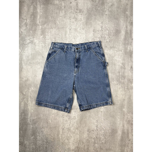 Vintage Full Blue Medium Wash Denim Workwear Carpenter Shorts Size 35