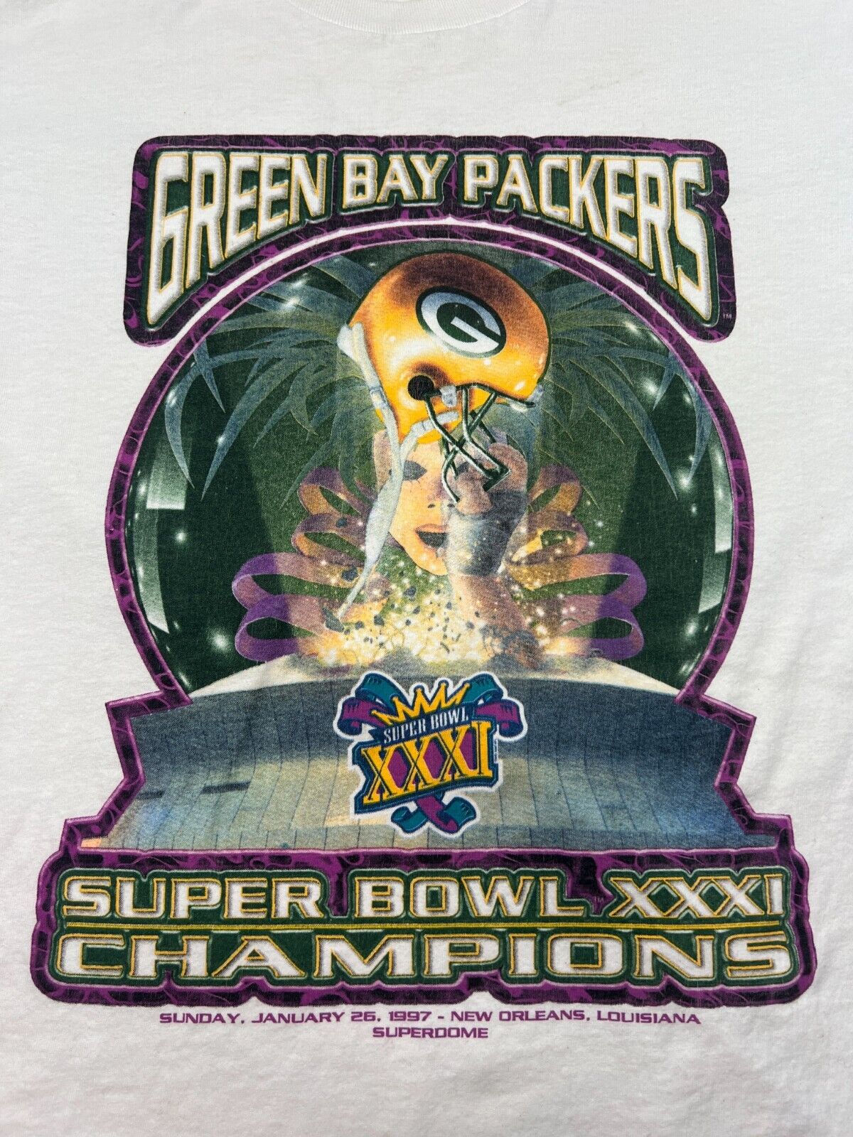 Vtg 1997 Green Bay Packers NFL Football Super Bowl Champs Starter T-Shirt Large